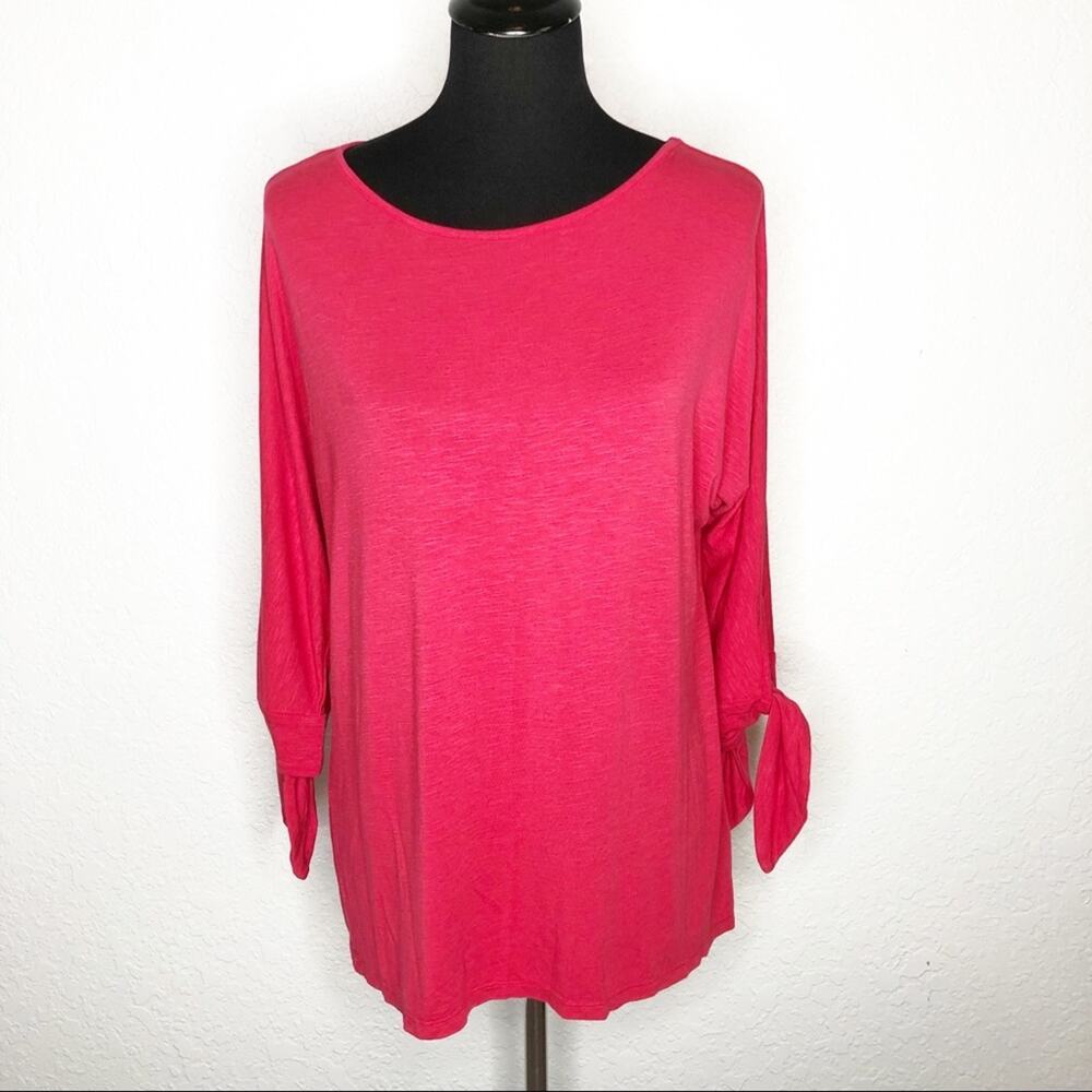 Soft Surroundings coral bright pink tie sleeve knit top size Medium